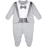 Lilax Baby Boy Gentleman Tuxedo Footie Christmas Holiday Outfit with Bow Tie