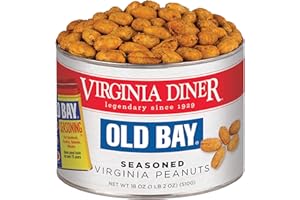Virginia Diner Old Bay Seasoned Virginia Peanuts - Non-GMO, Preservative Free Spicy Old Bay Nuts from Virginia Since 1929-18 Oz Can