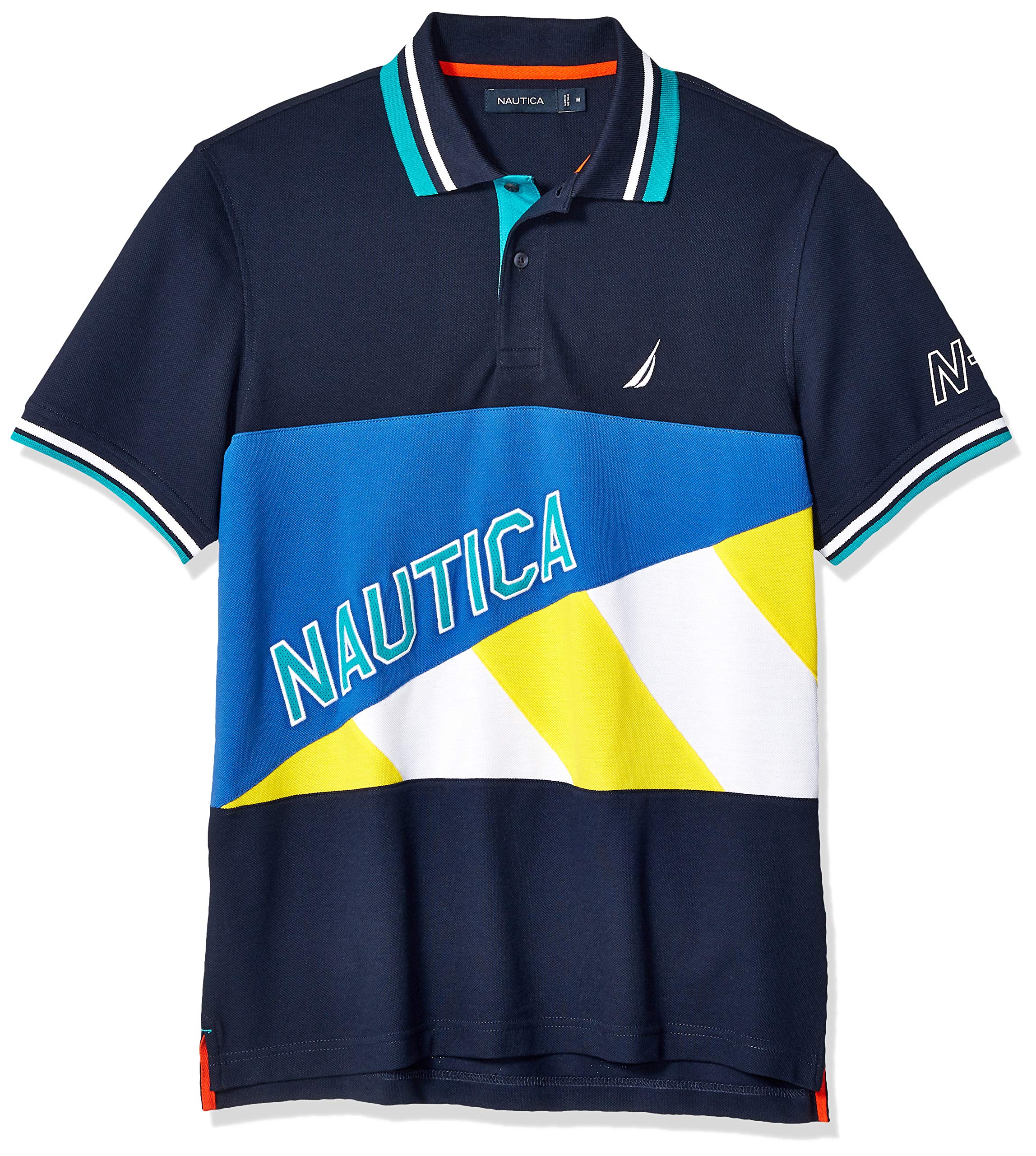 Nautica Men's Short Sleeve Classic Fit Pieced Fashion Logo Polo Shirt
