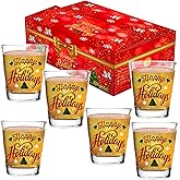 Bisyata christmas Shot Glass Gift Set -Happy Holidays- Glasses Drinkware or Votive Candle Holder for Thanksgiving or christmas Table Decoration - 2oz Set of 6 - With Gift Box