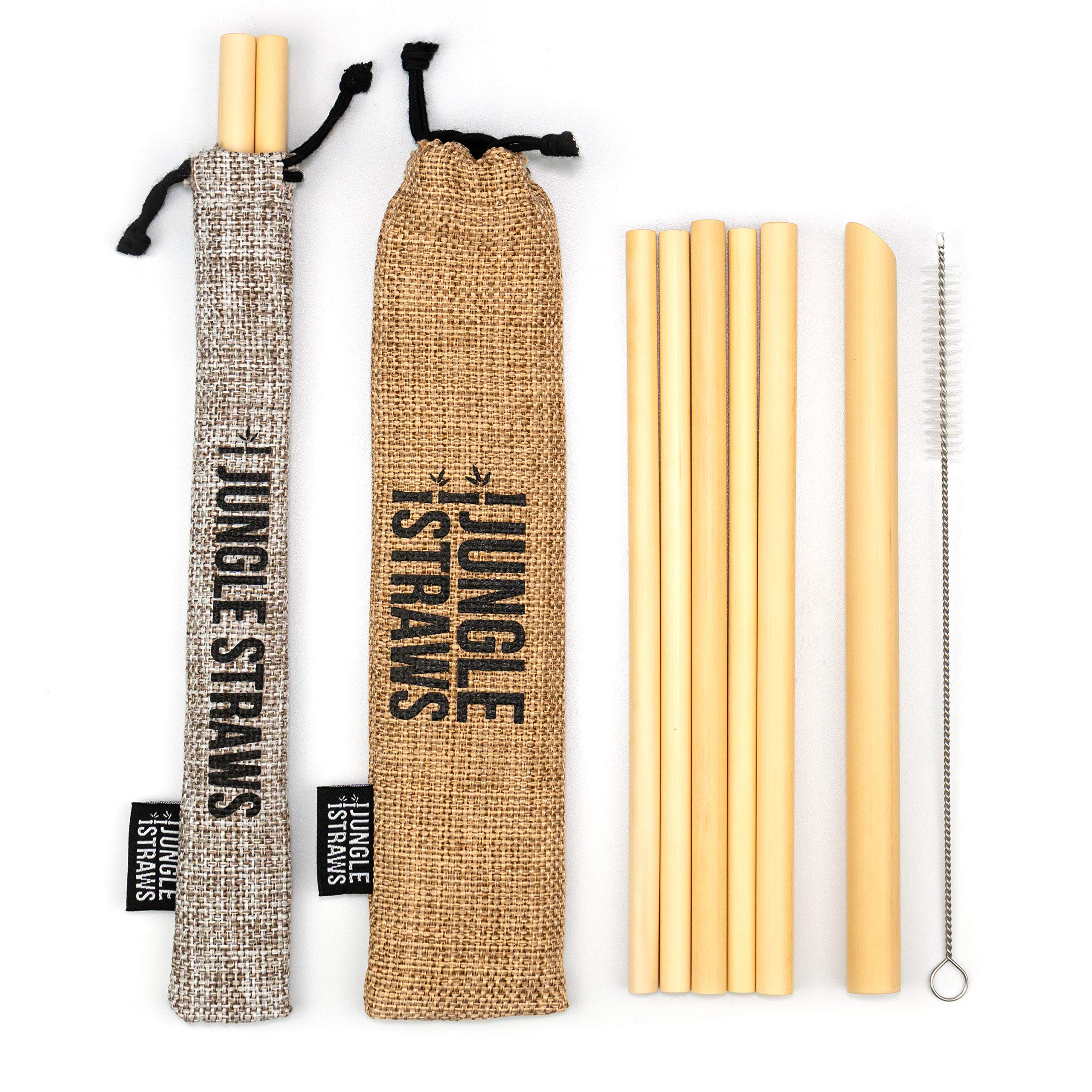 Jungle Culture Reusable Bamboo Drinking Straws | Pack of 6 Including Boba Straw, Storage Bag, Pouch & Cleaning Brush | Zero Waste Natural Straws | Eco Friendly & Organic | Plastic Free