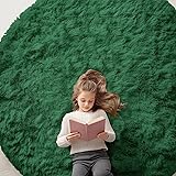 OLANLY Dark Green Round Rugs for Bedroom - Machine