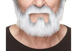 Mustaches Self Adhesive Fake Beard, Novelty, On Bail False Facial, Costume Accessory for Adults, Gray with White Color