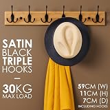 LARHN Wooden Coat Hooks Wall Mounted 6 Triple Black Bamboo 59 cm view 2