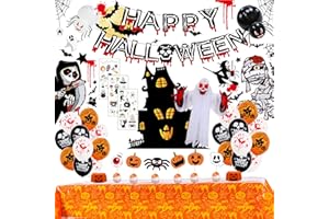 NWESTUN 77 PCS Halloween Party Decorations Set - Halloween Balloons Fluorescent Stickers Halloween Ghost Hanging Decoration Halloween Window Clings Suitable for Outdoor and Indoor Halloween Decorations.