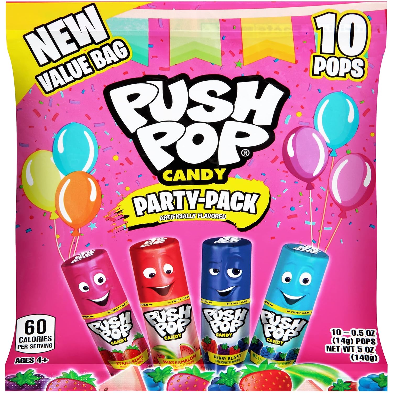 Push Pop Individually Wrapped Lollipop Variety Party Pack - 10 Count Lollipop Suckers in Assorted Flavors - Fun Candy for Parties and Celebrations