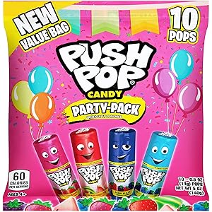 Push Pop Individually Wrapped Lollipop Variety Party Pack - 10 Count Lollipop Suckers in Assorted Flavors - Fun Candy for Parties and Celebrations
