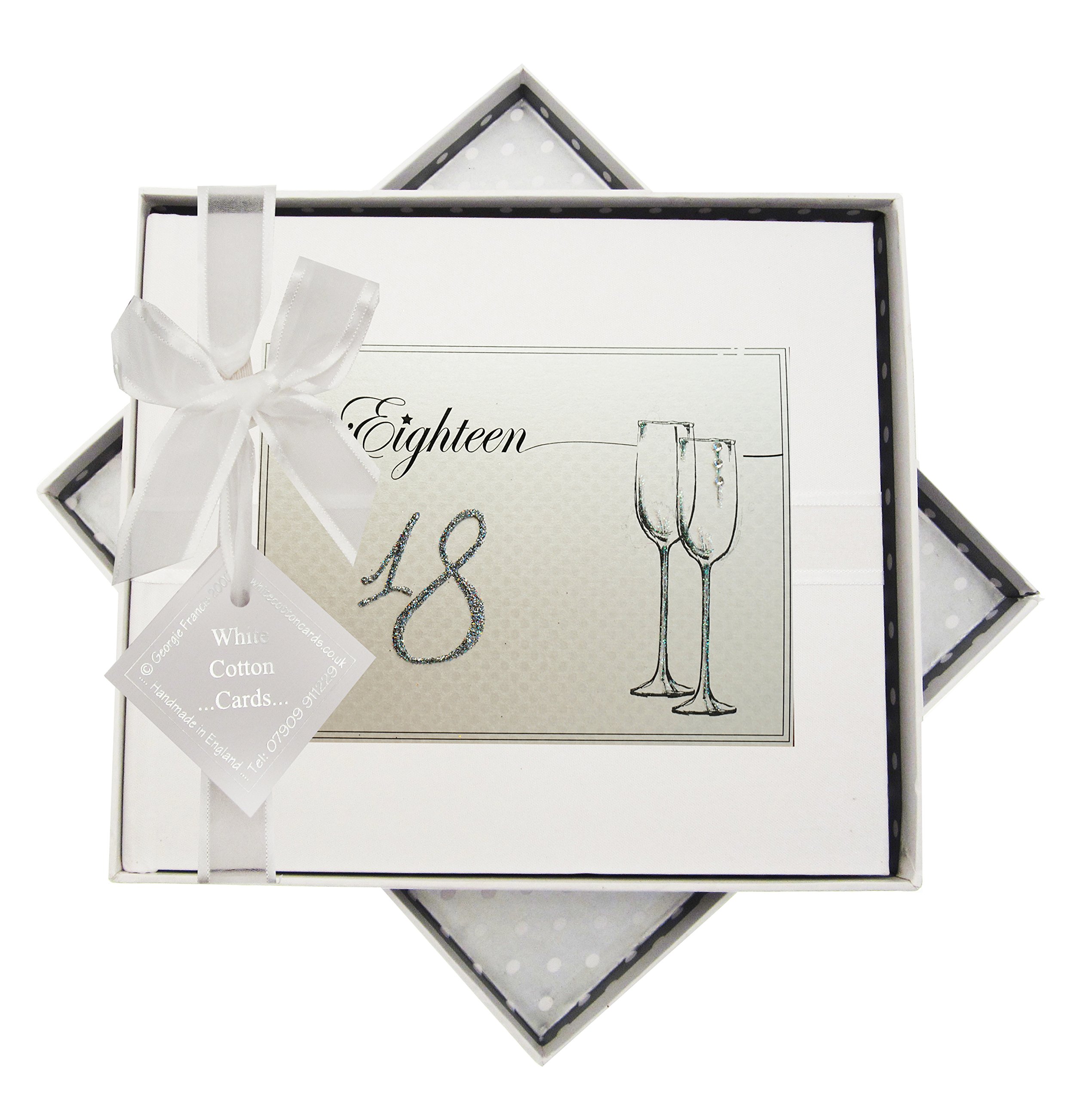 White Cotton Cards Birthday Age 18 Flutes Guest Book, Fabric, 19.5 x 21.5 x 1.5 cm