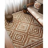 Area Rug 5x7 Rug Machine Washable Non-Slip Low Pile Print Pattern Western Rug for Living Room Bedroom Entryway Tribal Series -Yellowbrown/Cream