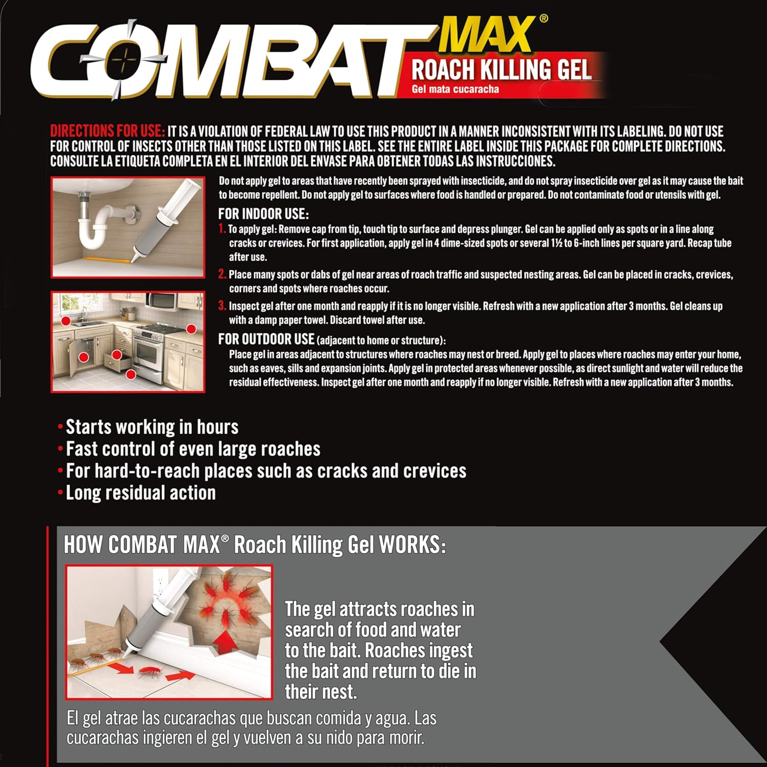 Combat Max Roach Killing Gel for Indoor and Outdoor Use, 1 Syringe, 2.1 Ounces: Health & Personal Care