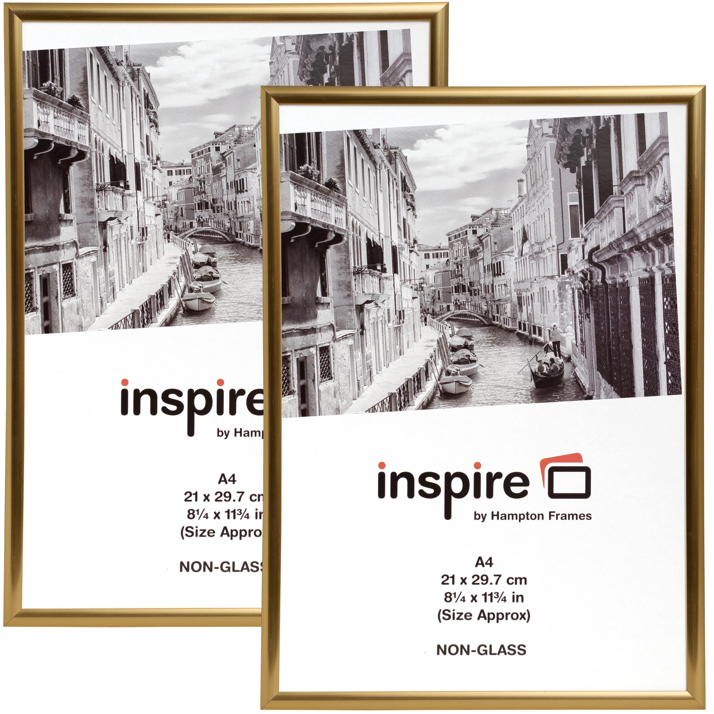 Hampton Frames Backloader A4 Picture Frame 2 Pack, Gold, Acrylic Front | Easy-Open Design, Lightweight | For Posters, Photos, Certificates, Wall Display