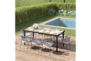 Outsunny 75" x 35" Outdoor Dining Table for 8 People, Rectangular Aluminum Frame Garden Table with All-Weather Faux Wood Top 