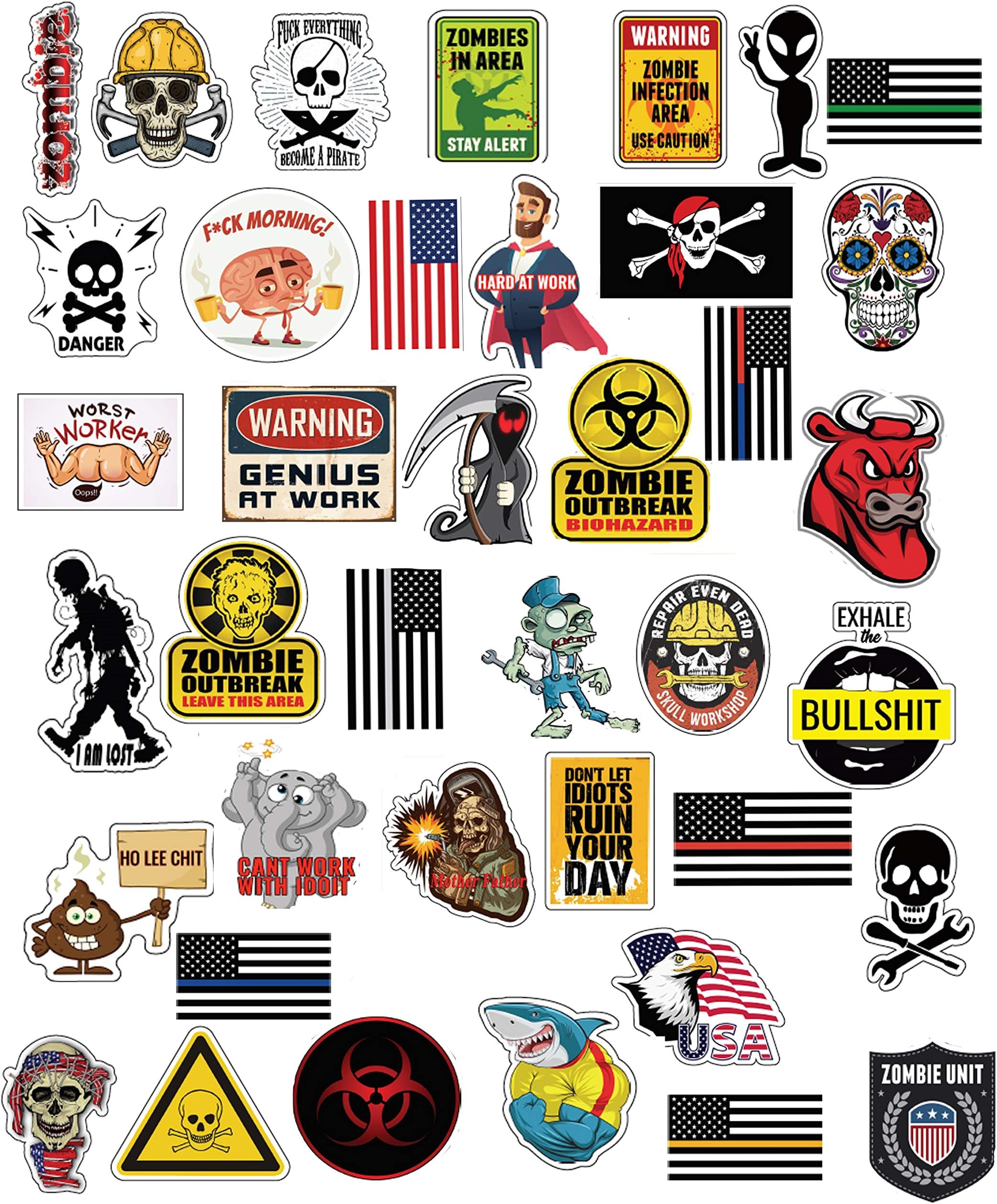 40 Funny Hard Hat Sticker,Tool Box, Hardhat, Laptop Stickers- 100% Plastic(Vinyl), Funny Decals for Construction, Electrician, Oilfield, Fire Crew, Mechanic- Skateboard,