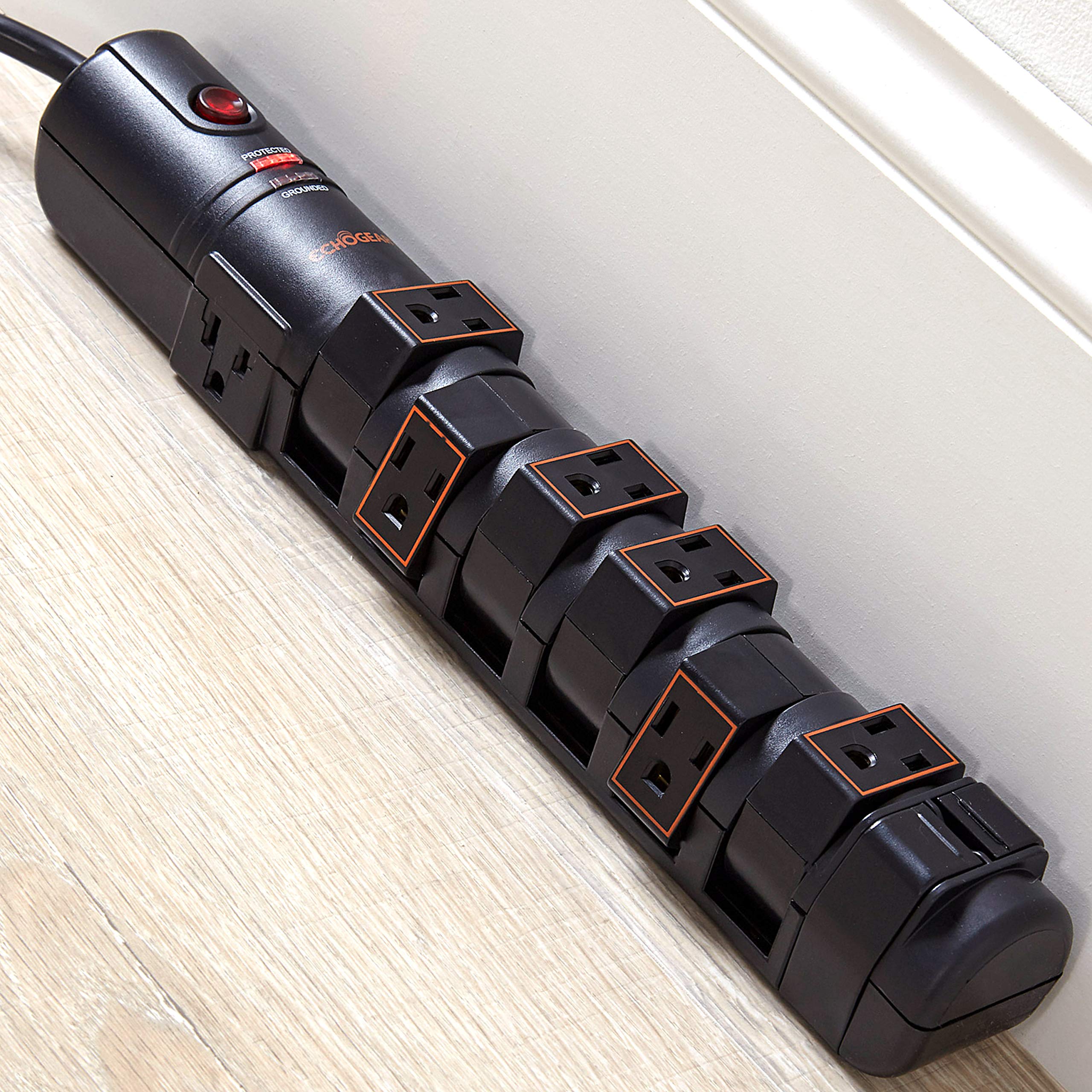 ECHOGEAR Rotating Surge Protector with Flat Plug, Long Cord, & Mounting