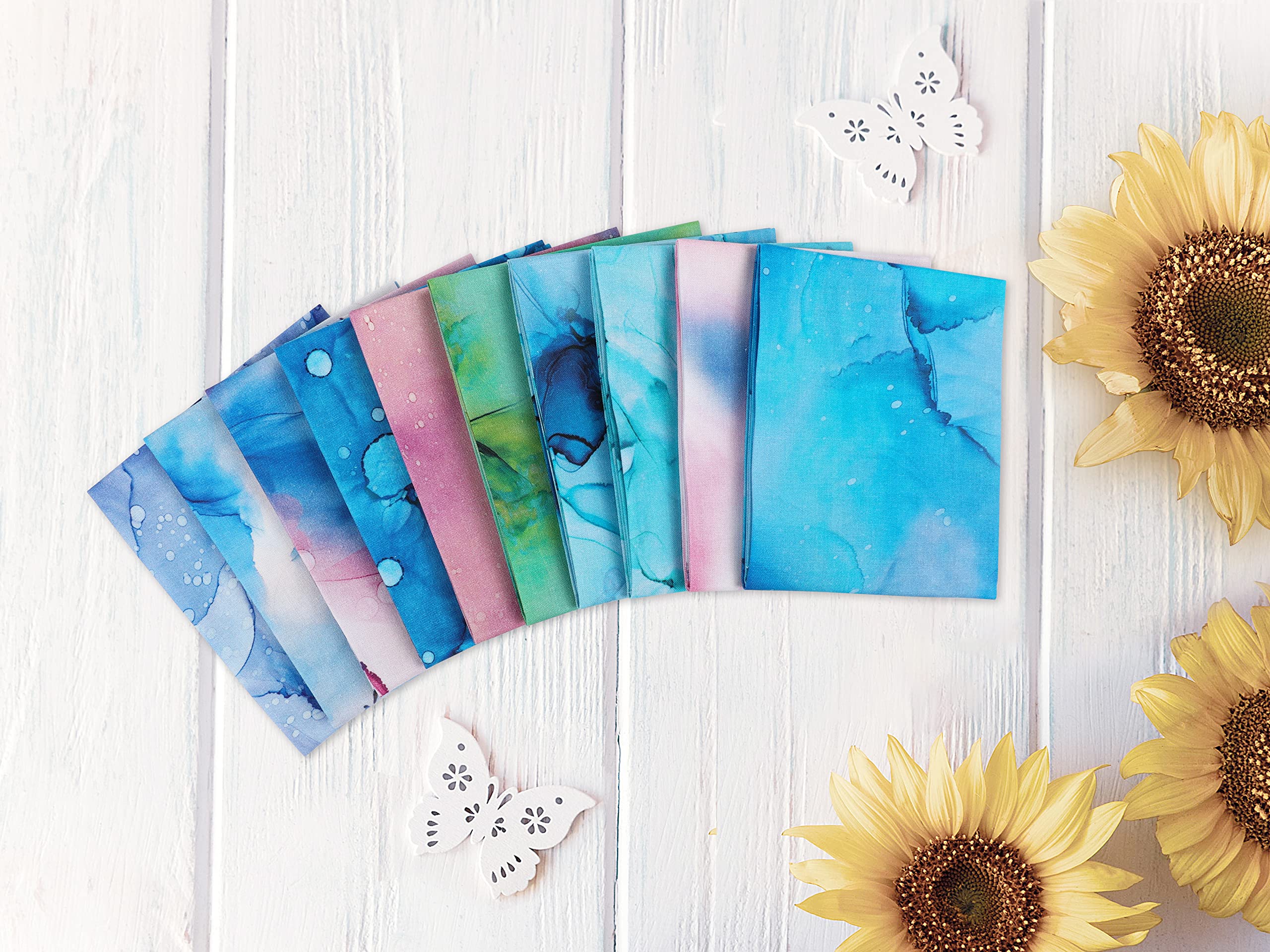 Craftido -25 Options- 100% Cotton Quilting Fabric Bundles 10pcs Fat Quarters 18”x21”-Medium Weight 5.2 oz- Soft Cotton for Quilting, Sewing Project, Patchwork, DIY Crafts - Rainbow Inks