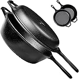 Pre-Seasoned Cast Iron 2-In-1 Multi Cooker - 3-Quart Dutch Oven and Skillet Lid Set Oven Safe Cookware - Use As Dutch Oven an