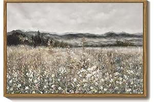 SHENIFY 16x24in Large Vintage Landscape Framed Canvas Wall Art Prairie in Full Bloom Classic Painting Modern Farmhouse Bathroom Office Decor - Natural Framed