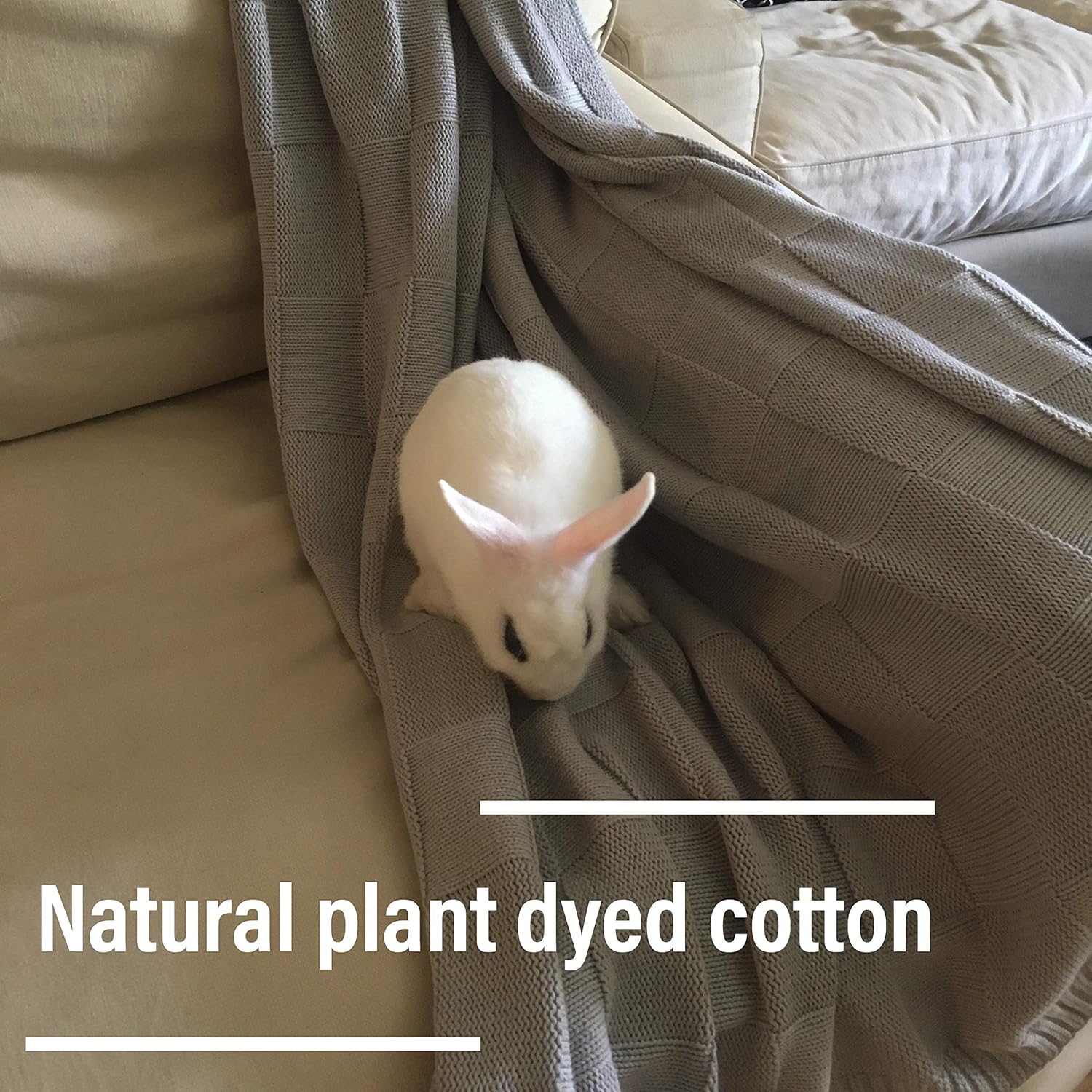 Pre-Washed 100% Cotton Knit Throw Blanket for Couch, Chair, Adult, Kid, Plant Dyed Yarn, Super Soft, Cozy, Warm Bed Blankets, Everyday Use, All Season, Oeko-Tex Certified (Light Grey, 50"X60"): Kitchen & Dining