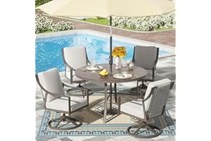 NATURAL EXPRESSIONS 5-Piece Outdoor Patio Dining Set, 4pcs Patio Swivel Rocking Chairs and 38’’ Round Dining Table with 1.65’’ Umbrella Hole