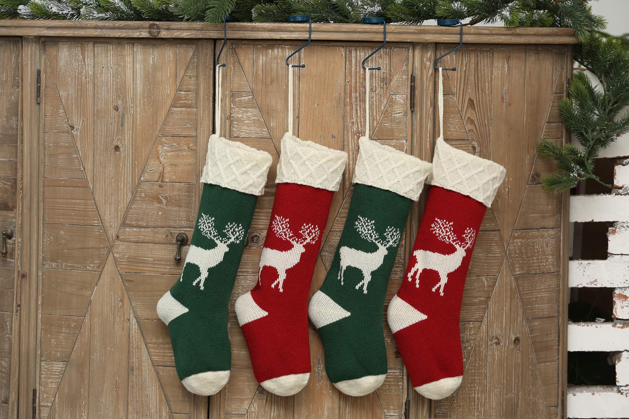 Christmas Stocking Set of 4, Xmas Sock Sack Gift Bag for Tree Decoration Christmas Ornament Candy Pouch Bag Theme Reindeer 4 Pcs