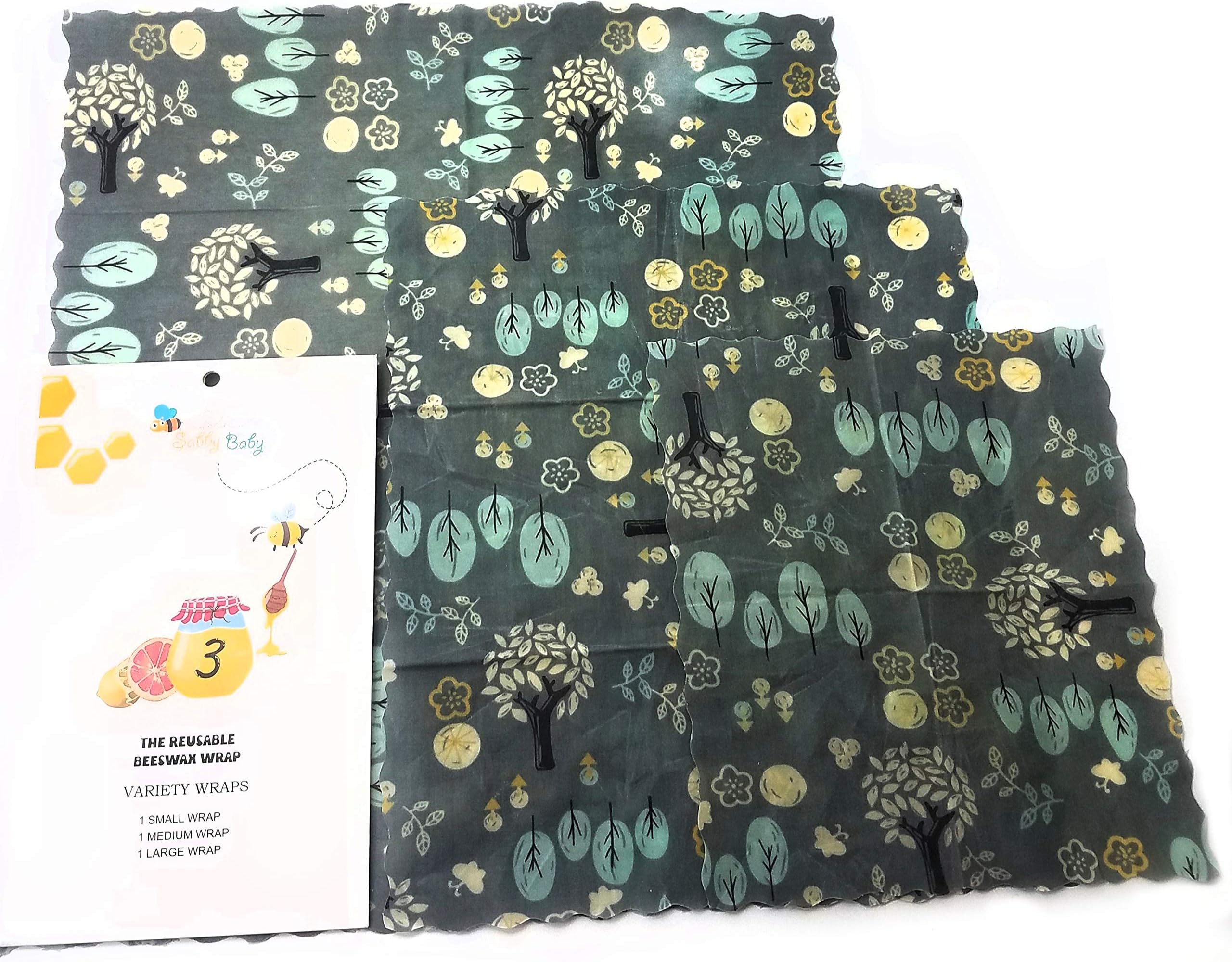 FDA Approved Eco Friendly Reusable Food Wraps - Sustainable, Washable, Plastic Free, Natural baby Food Storage. Ideal for Bread, fruits, vegetables, and Sandwiches, Pack of 3 Wraps Assorted