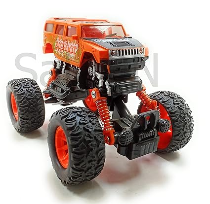 SaleOn Diecast Big Monster Truck Pull Back Car for Kids Big Rubber Tires Long Sunspension Push-able Assorted-Colors (1225)