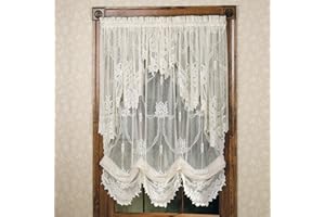 TOUCH OF CLASS Romantic Garland Lace Window Treatments | Classic Ivory | Hand-Cut Floral and Leaf Designs in Solid Color Fine-Gauge Polyester Jacquard Lace | Rod Pocket Drapery Set: Balloon Shade & Swag Valance Pair