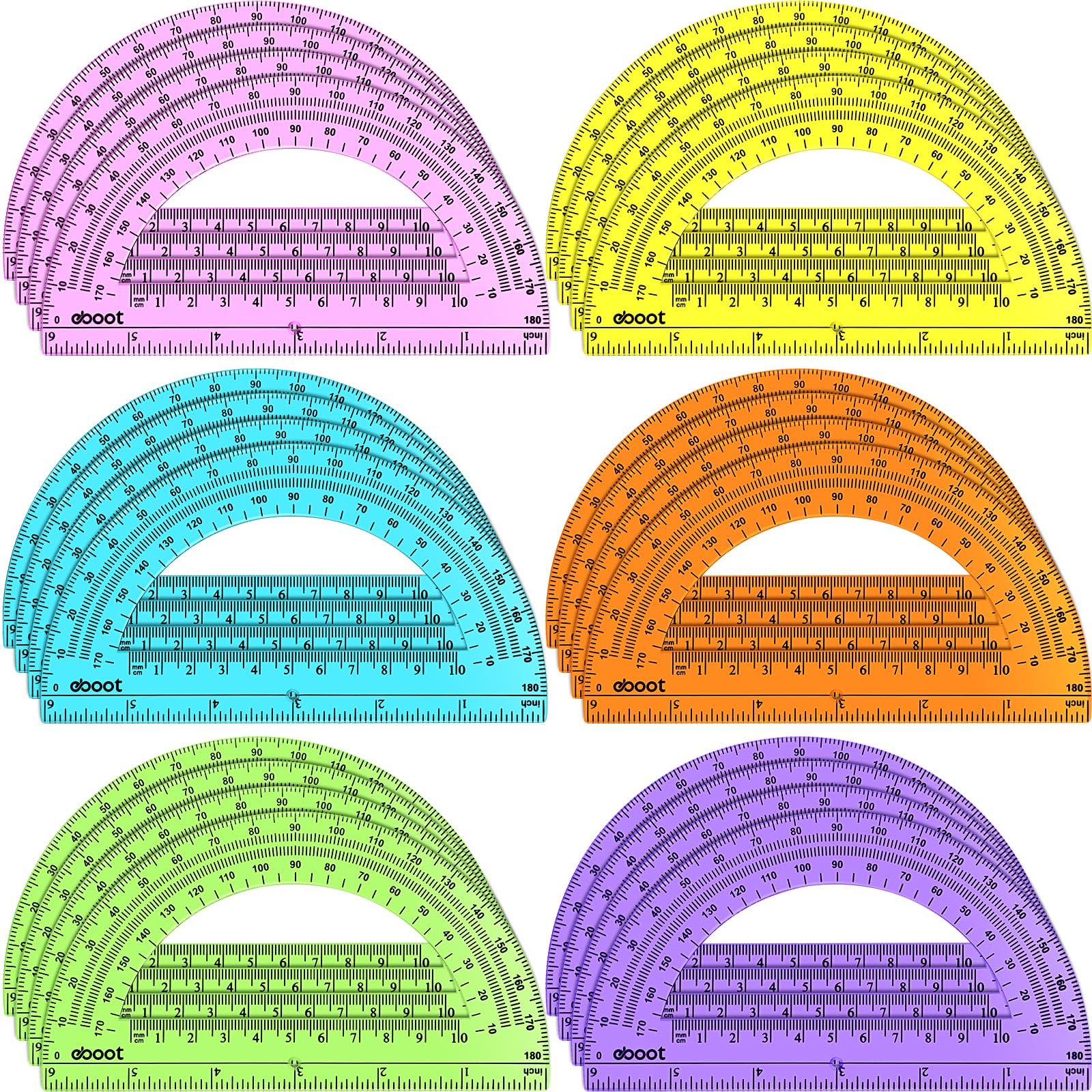 Photo 1 of EBOOT 24 Pack Plastic Protractors Math Protractor 180 Degrees 6 Inch (Multi Colors)