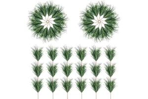 ALPURPLE 60 PCS Artificial Green Pine Needles Branches-Small Pine Twigs Stems Picks-Fake Greenery Pine Picks for Christmas Garland Wreath Embellishing and Home Holiday Garden Decoration