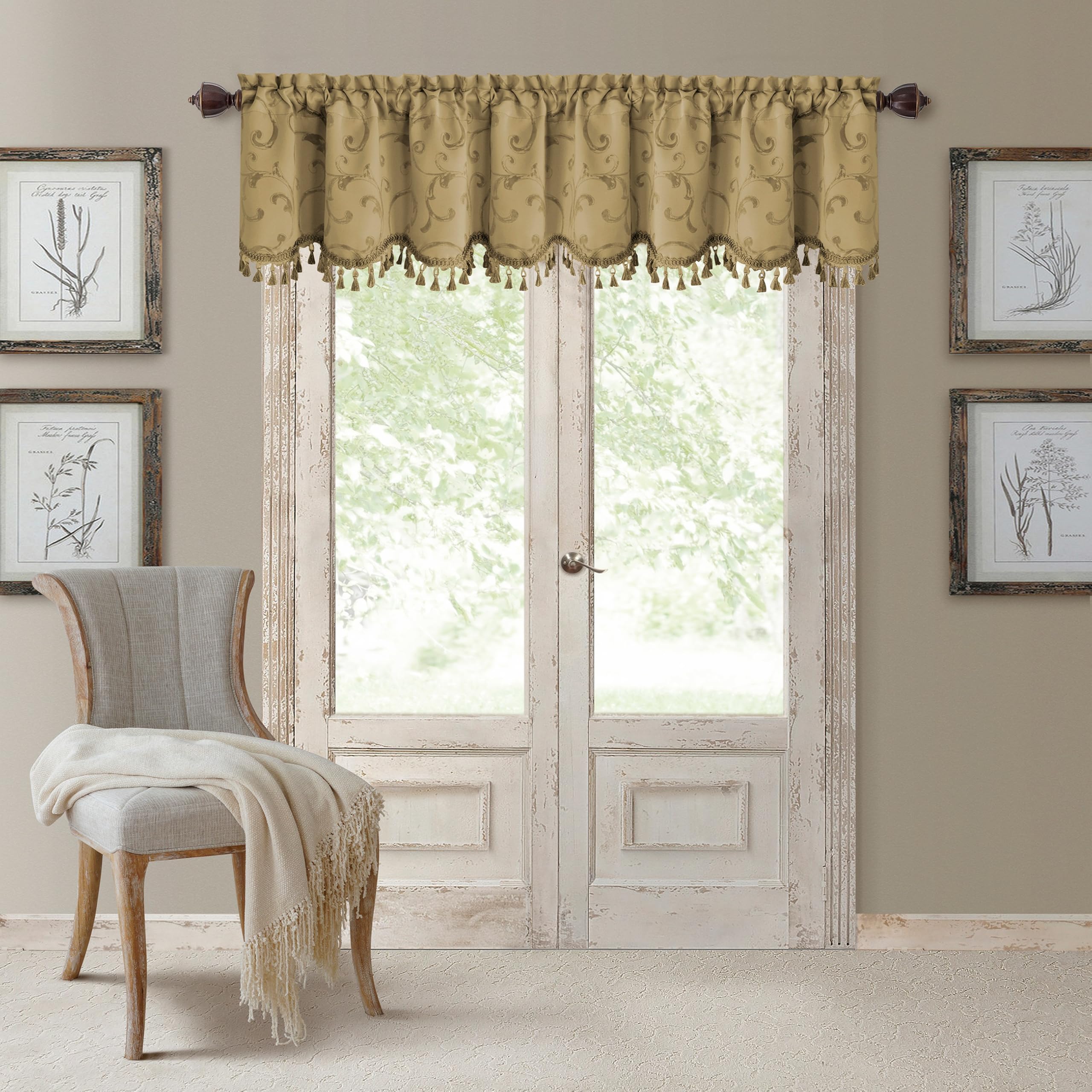 Elrene Home Fashions Mia Jacquard Scroll Blackout Valance, 52" x 19" (1, Gold — image 1