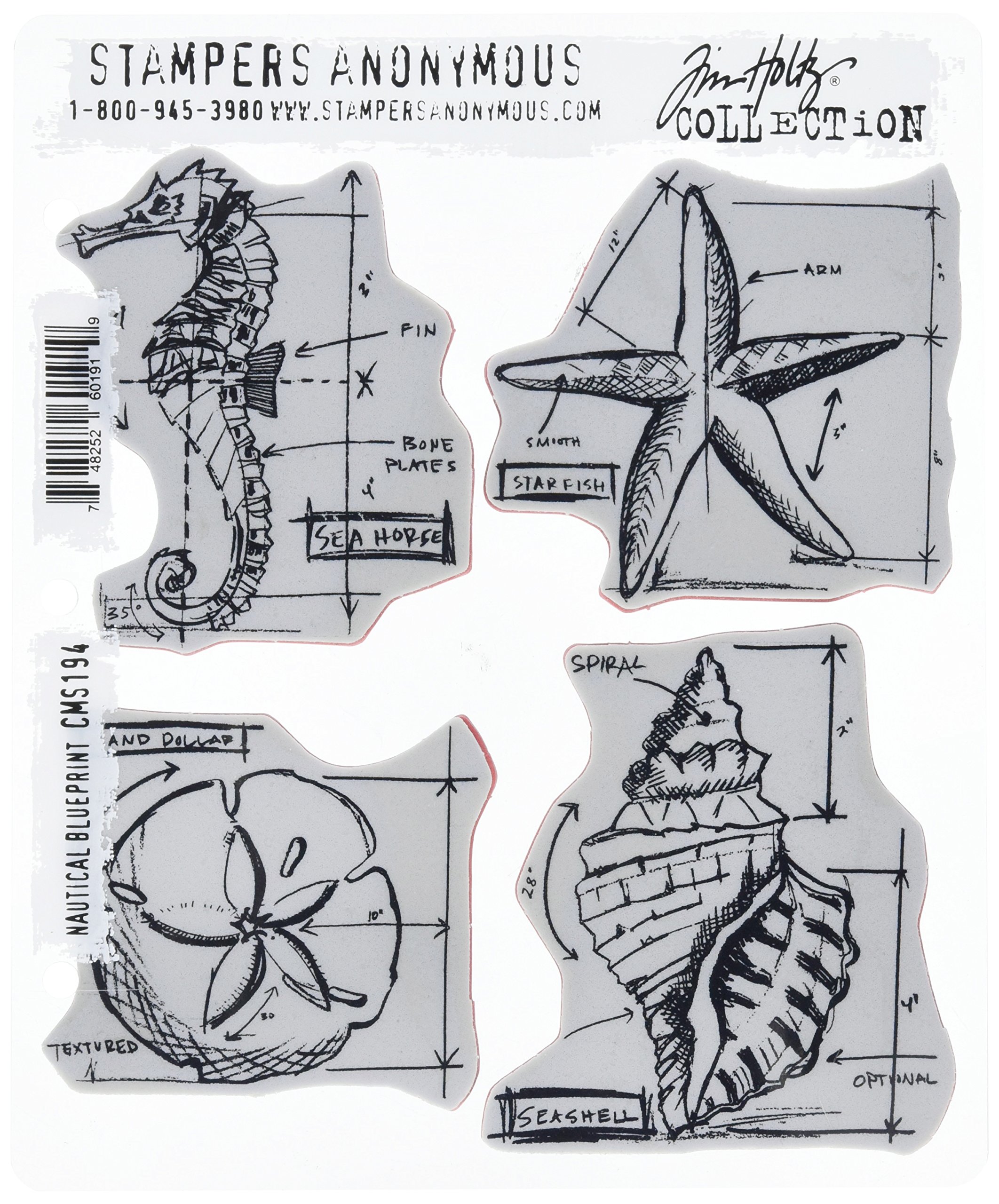 Stampers Anonymous Nautical Blue Print Tim Holtz Cling Mounted Stamp Set