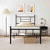 ZIYOO 18 Inch Metal Platform Bed Frame with Headboard/Footboard, Strong Metal Slats Support, Large Storage Space, No Box Spring Needed, Noise Free, Twin Size