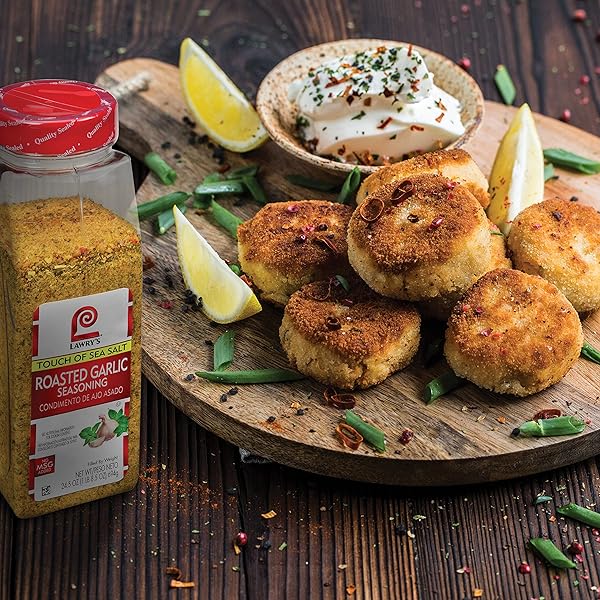 LAWRY’S ROASTED GARLIC SEASONING WITH A TOUCH OF SEA SALT, 24.5 OZ – ONE 24.5 OUNCE CONTAINER OF LOW SODIUM ROASTED GARLIC SEASONING, PERFECT FOR ROASTS, STEAKS, VEGETABLES AND MORE