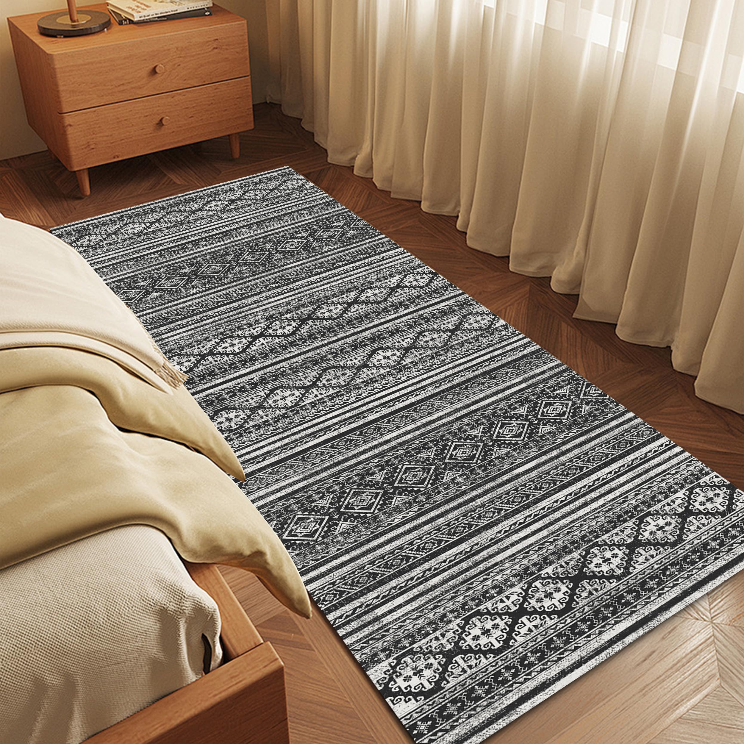 Photo 1 of RUGSURE Washable Area Rugs 2'6'' x 8' - 1/6 Thick - Moroccan-Inspired -Stain & Water Resistant Non-Slip - Resistant Rug for Living Room, Bedroom, Nursery, Pet & Child Friendly (Black)