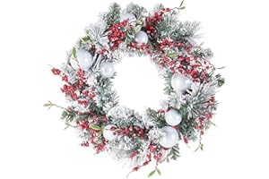 National Tree Company Artificial Christmas Wreath, Green, Evergreen, Decorated with Frosted Branches, Ball Ornaments, Berry Clusters, Christmas Collection, 24 Inches