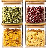 HomArtist Square Glass Jars with Bamboo Lids, 27oz 4 Pack Meal Prep Jars, Air Tight Food Storage Containers