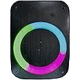 QFX PBX-126 TWS Bluetooth Rechargeable Portable 10-Watt Speaker with a 4” Woofer, Microphone Input, AUX Input, USB Input, TF Card Input, FM Radio, and LED Party Lights, Black