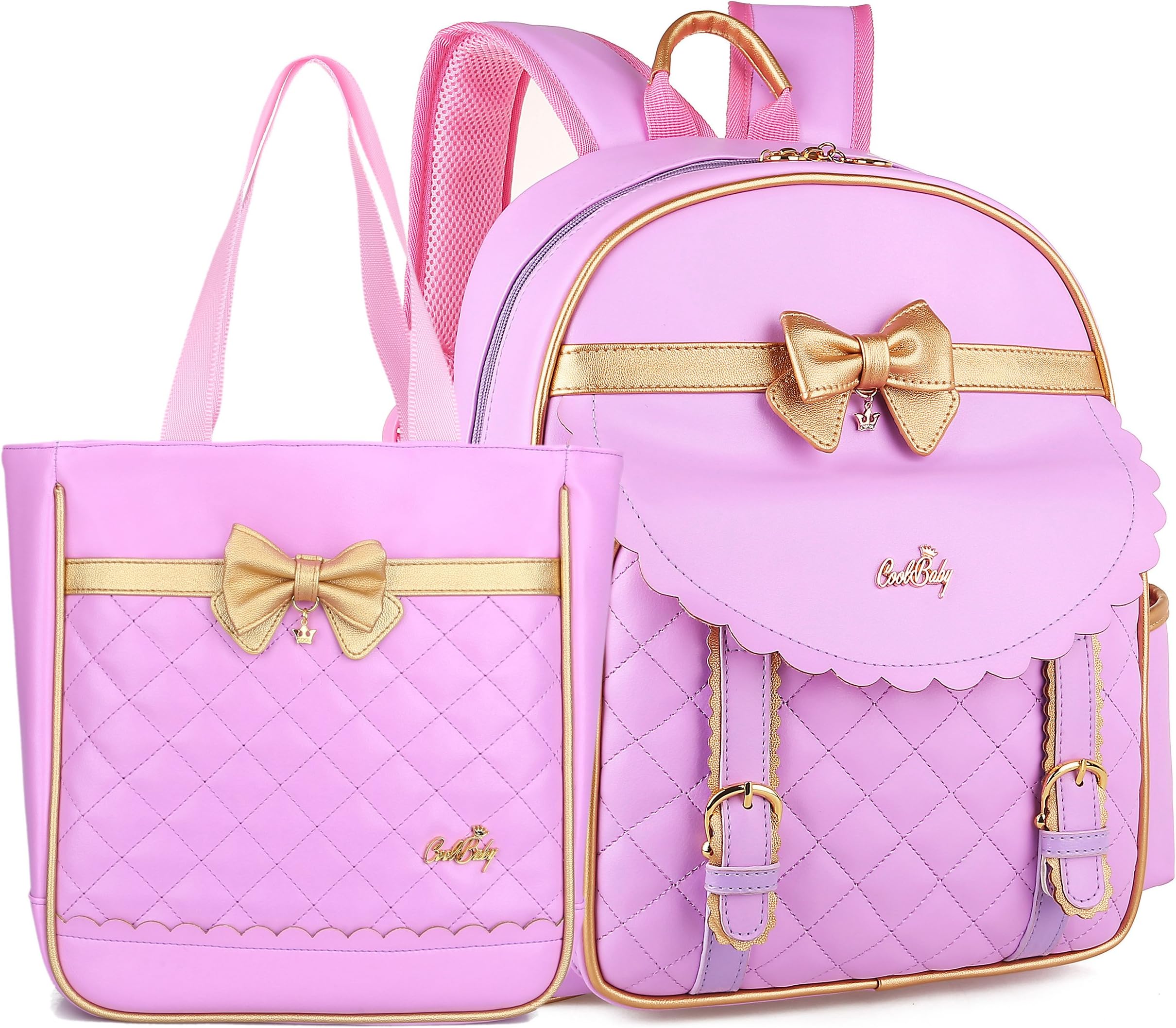 Waterproof Cute Backpacks for Preschool Toddler Girls Sweet Kids Large School Bookbag Travel Daypack (C-Purple Set L)