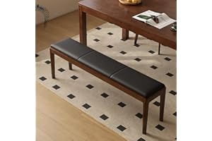 Wayshome 55.1'' Leather Upholstered Dining Bench with 100% Solid Oak Wood Bench Frame, 13.8'' Widened Padded Bed End Bench Ottoman for Kitchen Living Room Bedroom Entryway, Black