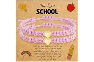 C-leen Back To School Gifts, First Day of Kindergarten Preschool Pink Heart Bracelets for Mom and Daughter Adjustable Heart Back to School Bracelet Stuff