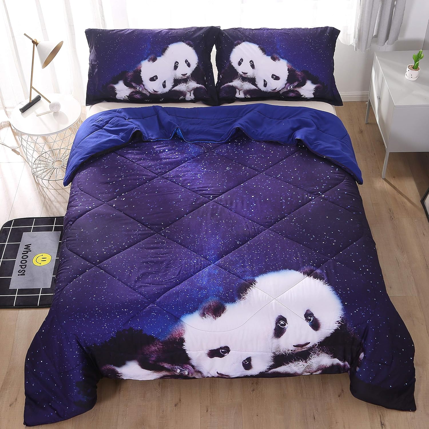 Beddinginn Lovey 3D Panda Mother and Son Comforter Bedding Sets for Kids,Tencel Cotton 3-Pieces Quilt Sets,Panda Full