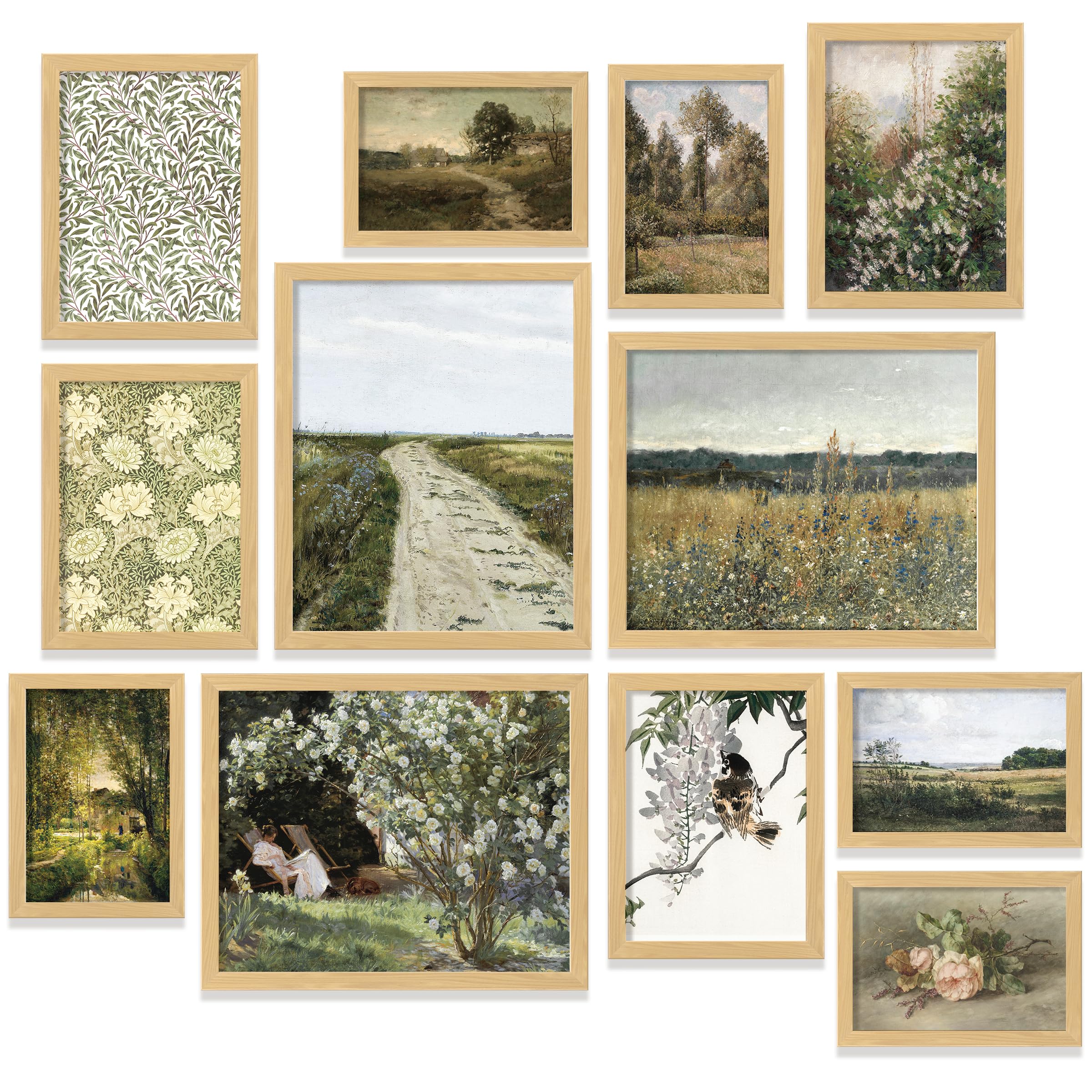 Photo 1 of 97 Decor Vintage FRAMED Wall Art - Framed Vintage Wall Art Prints, Vintage Posters For Room Aesthetic, Lanscape Prints For Walls Decor, Moody Gallery Pictures Botanical Paintings For Home Bedroom (BEIGE FRAME)