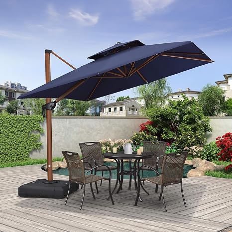 Purple Leaf 9 Feet Double Top Deluxe Wood Pattern Square Patio Umbrella Offset Hanging Umbrella Cantilever Umbrella Outdoor Market Umbrella Garden Umbrella Navy Blue Amazon In Garden Outdoors
