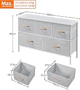 Yaheetech 5-Drawer Fabric Storage Chest Light Grey with MDF Top view 3