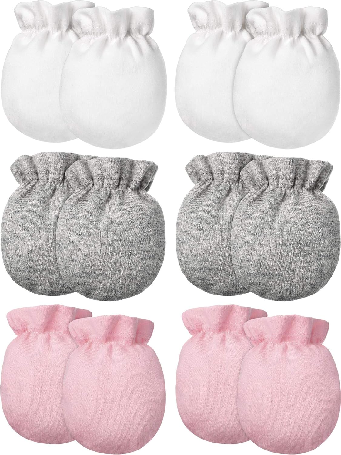 6 Pairs Newborn Baby No Scratch Cotton Gloves Mittens for 0-6 Months (White, Gray, Pink): Clothing