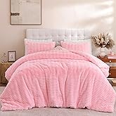 YIKUSH Queen Comforter Set Fluffy Pink Queen Size Bed Set Faux Rabbit Fur Fluffy Shaggy Furry Winter Bedding Ultra Soft Plush and Warm All Season 1 Comforter with 2 Pillow Cases (Queen, Pink)
