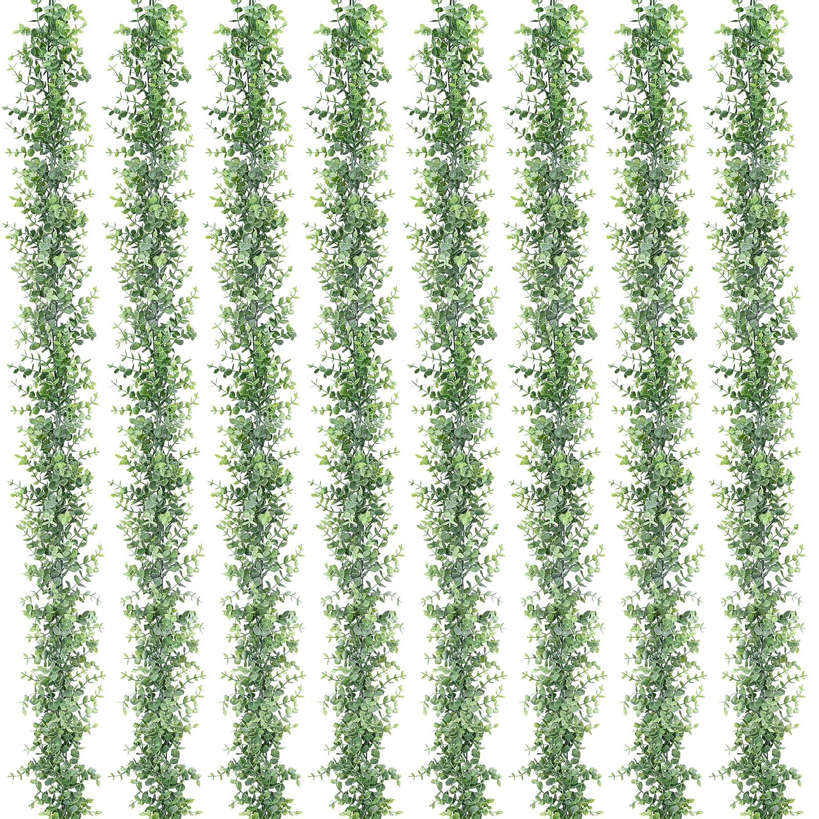 Photo 1 of Dolicer 8 Pack Faux Eucalyptus Greenery Garland, 48FT Artificial Eucalyptus Leaves Vine, Fake Hanging Garlands Wedding Backdrop Arch Wall Table Party Decor (Grey Green)