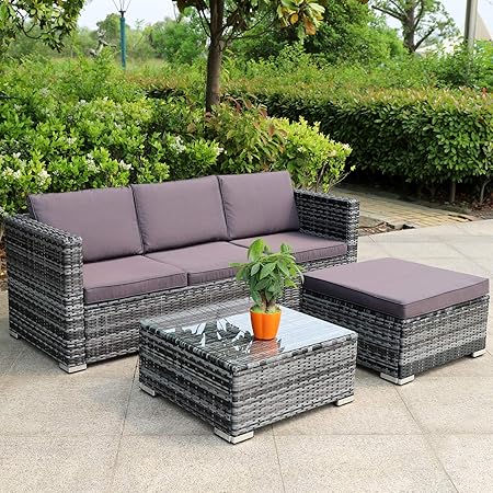 Amazon De Hansson Polyrattan Gartenmobel Lounge Set Sitzgruppe Garnitur Poly Rattan Inkl Sofa Sessel Kissen Hocker Tisch Mit Glas 2 X Ecksofa 1 X Mittelsofa 1 X Tisch Hocker