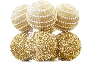 ChrisWish Gold Christmas Ball Ornaments, Christmas Ball Decorations Shatterproof Plastic Hanging Pearl Balls for Holiday Party(90mm/3.54", 8ct)