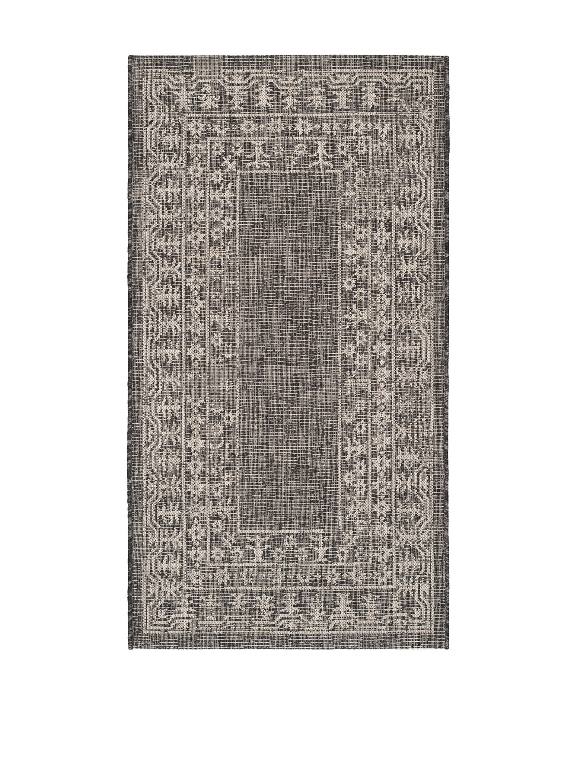 Safavieh Contemporary Indoor/Outdoor Woven Rectangle Area Rug, Courtyard Collection, CY8482, in Black / Beige, 79 X 152 cm for Garden, Patio or Any Outdoor Space